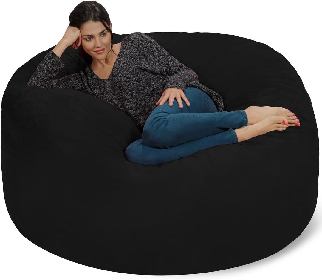 Chill Sack Bean Bag Chair - 5' Giant Memory Foam Lounge Chair with Soft Microfiber Cover  Cozy Furniture for Living Room, Dorm, & Kids' Rooms  Comfortable 5 Ft, Microsuede Lounge Sofa, Black