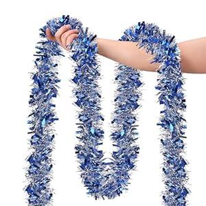 39.5 Ft Christmas Tinsel Garland, Reusable Holiday Metallic Christmas Tree Garland Decoration for Xmas, Wedding, Birthday, Home Party Decor (Blue)