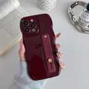 FABSPARK Phone Case for iPhone 16 Pro with Flexible Adjustable Soft Finger Hand Wrist Strap Holder Kickstand,Wave Design Wavy Frame Silicone Aesthetic for iPhone 16 Pro Phone Case,Wine Red