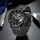 Men's Skeleton Mechanical Roman Numeral Mesh Strap Watch, Hand Winding Mechanical Mesh Luminous Waterproof Watch for Men