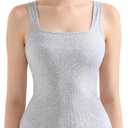 SUUKSESS Women Padded Cotton Ribbed Long Tank Tops 2025 Summer Going Out Basic Scoop Neck Cami Tops (Small, 09 Flower Grey)
