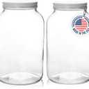 kitchentoolz 1 Gallon Wide Mouth Glass Jar with Airtight Lid  Large Glass Jar for Fermenting, Pickling, Canning, Water Glassing Eggs, and Food Storage  BPA-Free, Made in USA (2-Pack) (White Lid)