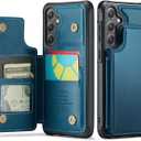 Vinich for Samsung Galaxy S24 Wallet Case with Card Holder, RFID Blocking Credit Slots Kickstand Shockproof Phone Cover Fit for Galaxy S24 6.2" Blue