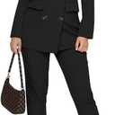 Women Double Breasted Blazer Set Formal 2 Piece Pants Outfits Long Sleeve Bussines Suit Set for Work Office (Medium, Black)