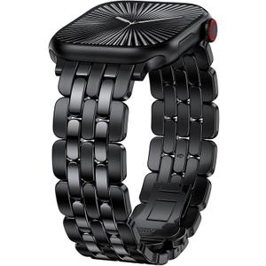 TOYOUTHS Designer Vintage Dressy Bracelet for Apple Watch Band Women 42/40/41/38/44/45/46/49mm, Stainless Steel Elegant Luxury Metal Strap for iWatch Series 11 10 9 8 7 6 5 4 SE/Ultra 3 2 1 (Black-Brushed&Shiny)