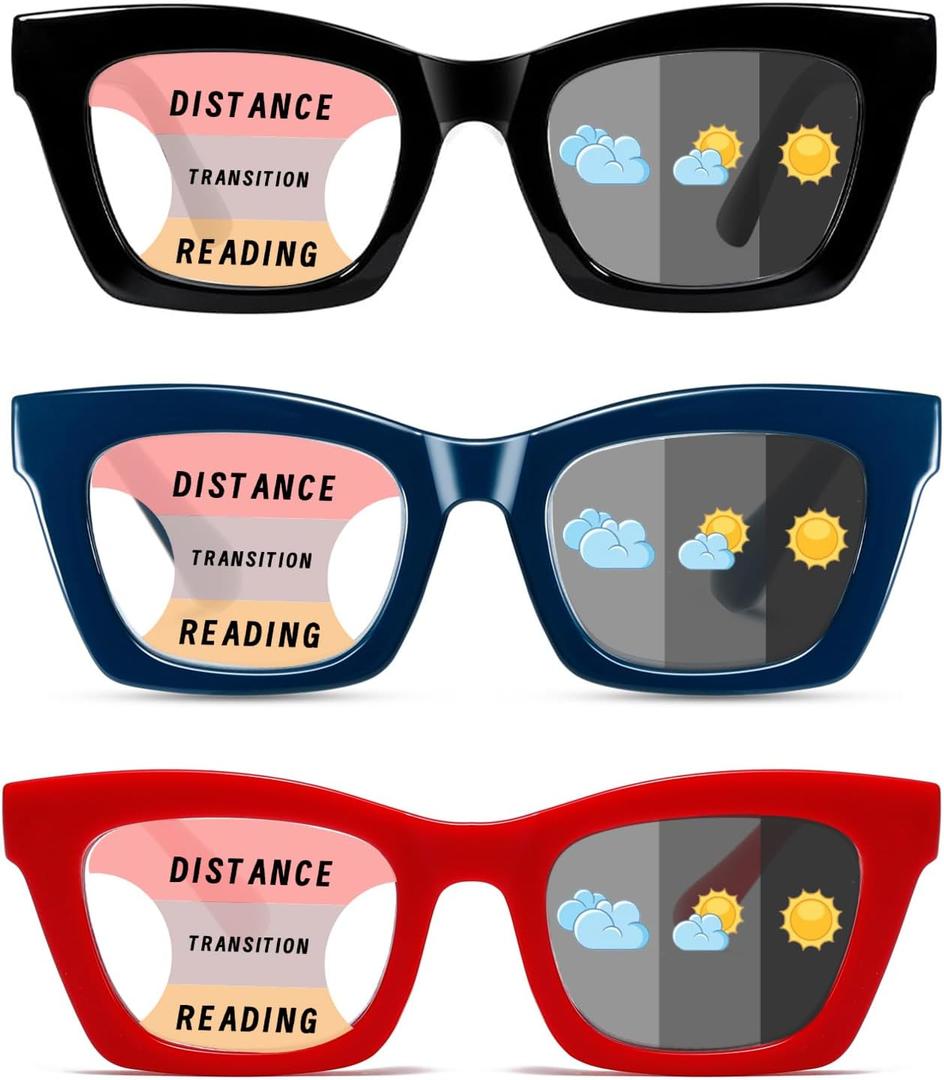 Hubeye Oprah Style Reading Glasses for Women Men Blue Light Blocking Computer Square Readers with Spring Hinge (Black+red+blue), Magnification Strength: 3.0 Diopters