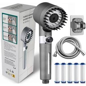 High Pressure Filtered Shower Head with Handheld - 4 Spray Modes, 5-Stage Filtration System, 59" Hose - Chlorine & Hard Water Filter (5 Replacement Cartridges, ABS+Stainless Steel)