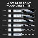 Stubby Brad Point Wood Drill Bit Set, 6pcs Hex Shank Short Length Drill Bit Set with Double Flutes Design for Carpenter Woodworking and All Types of Wood (3/32" - 3/8")