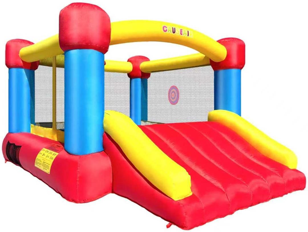 Causeair Inflatable Bounce House with GFCI Blower,12 ft L x 9 ft W,Basketball Hoop,Dart Ball Game,Durable PVC Coated Bounce Area,Jumping Bouncy Castle with Slide