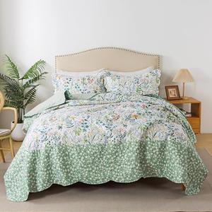 HoneiLife Oversized Queen Bedspread - Floral Quilt Comforter Lightweight Bedspreads Microfiber Coverlets Queen Quilt Comforter Wildflower Quilts for All Season Use