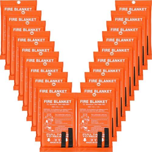 Macarrie 20 Pack Fire Blankets 39” x 39” Fire Blanket Emergency for Home and Kitchen Extinguisher Blankets Fiberglass Suppression Blanket Safety Fireproof Survival for Car Office Warehouse (Orange)