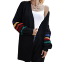 Fall Winter Women’s Long Sleeves Knit Sweater Cardigan Striped Deco Casual Loose Tops Stitching Oversized Jumper Jacket Top, Size L