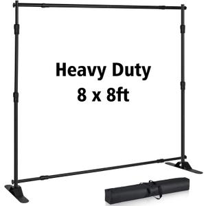 Photo Backdrop Stand - Heavy Duty Banner Holder Adjustable Photography Poster Stand - Height Up to 8x8 ft for Trade Show, Photo Booth, Parties, Wedding, Birthday, Photoshoot Background