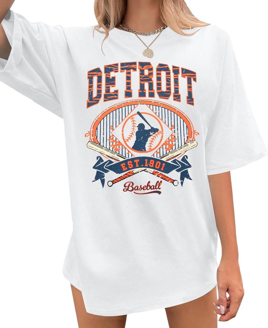 Baseball Shirt Women Oversized Baseball Game Day Shirts Fan T-Shirt Short Sleeve Tee Top (White, XL)