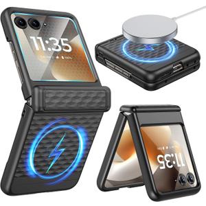 VEGO for Motorola Razr 2026/2025/2024 Case with Screen Protector [Compatible with MagSafe][Hinge Protection] Hard PC hockproof Protective Magnetic Cover for Moto Razr 2026/2025 Case- Cube Black