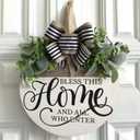 Welcome Sign for Front Door, Rustic Round Wood Wreaths Wall Hanging Outdoor Decor, Porch Fence Decorations Hanging Gift for Home Outdoor for Spring Summer Fall All Seasons Holiday, Bless This Home
