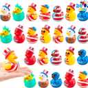 JOYIN 16 Pcs Patriotic Rubber Ducks, 2.6" Red White Blue 4th of July Bulk Ducks with 8 Designs, Independence Day Duck with Flag Prints, Patriotic Party Favor Gift Bath Toy Supply for Kids Toddlers