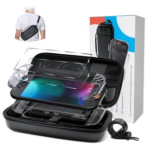 SyVend Switch 2 Carrying Case 3-in-1 Accessories - Large Capacity with Adjustable Shoulder Strap, Dockable Clear Protective Case und Grip Cover, Screen Protector, Hard Shell Protection