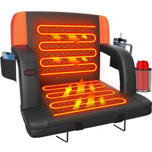 Suteck Dual-Sided Heated Stadium Seats for Bleachers with Back Support, Portable Heated Bleacher Seat with Backrest, 3 Heat Levels, 5 Pockets  Ideal for Outdoor Stadiums and Events (1PC 25in Orange)