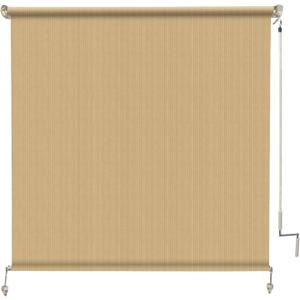 Amagenix Outdoor Roller Shade 6'(W) X 6'(H), Exterior Cordless Patio Shades Roll Up Outdoor Blinds with 90% UV Protection, Two-Section Poles with One-Piece Fabric, Sesame, 72"W x 72"H