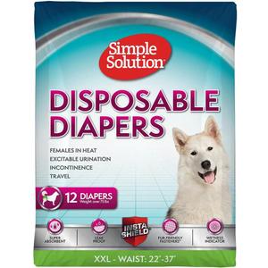 Simple Solution Disposable Female Dog Diapers, Absorbent Leak Proof Protection for Incontinence, Puppy Training, Heat Cycle, Travel, and Housebreaking, XXL Dogs, 2237 Inch Waist, 12 Count