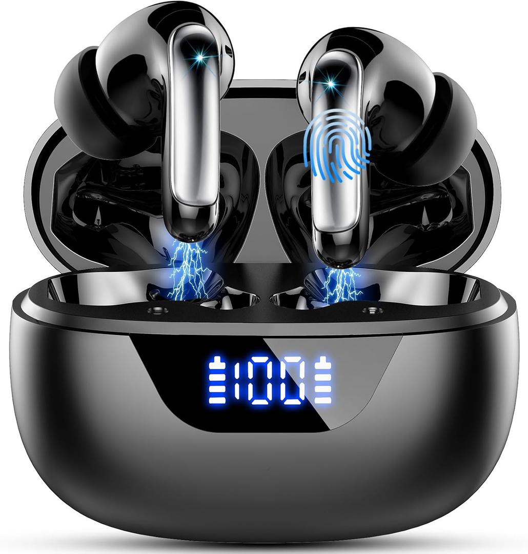 Wireless Earbuds Bluetooth 5.3 Headphones 48H Stereo Earphones in Ear with 4 ENC Mic Clear Calls, Noise Cancelling Ear Buds with LED Display Charging Case, IP7 Waterproof Sport Headset for Android iOS