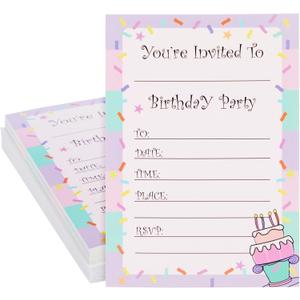 Juvale 24 Pack Birthday Invitations for Girls, Fill-In Invite Cards with Envelopes, Confetti Design (5x7 In Party Invites)