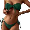 ZAFUL Knotted Bandeau Bikini for Women Strapless Swimsuits High Cut Bathing Suit Sexy Cheeky Tie Side Swimwears (Large, Green)