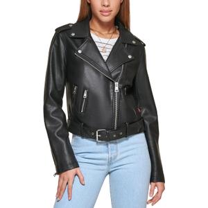 Levi's Women's The Belted Faux Leather Moto Jacket (Regular & Plus Size) (Large, Black)