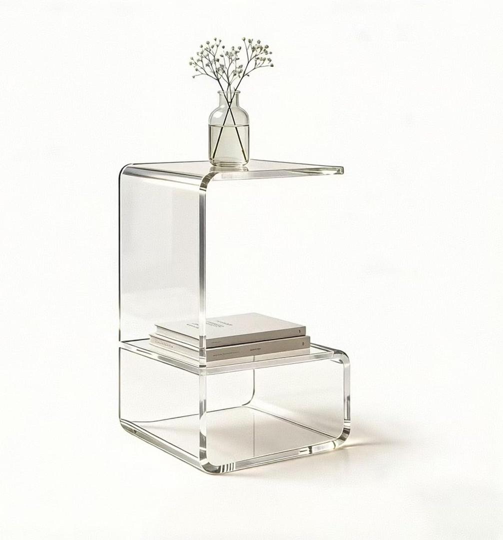 Acrylic End Table for Nightstand,21" H C-Shaped End Table for Living Room,Bedside Table for Bedroom.Side Tables for Living Room for Small Spaces,Clear, C Shape-13.7" D X 13.7" W X 21.6" H