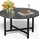 Round Coffee Table, Small Coffee Tables for Living Room, Wood Coffee Table with Metal Frame, Floor Table Desk for Sitting on The Floor, Home, Office, Farmhouse, Dark Gray (23.6" D x 17.7" H)