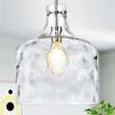 Extra Large 16" Vintage Farmhouse Pendant Light  Hand-Blown Clear Hammered Glass Shade, Adjustable Chain Hanging Light for Kitchen Island, Hallway, Dining Room, Chrome