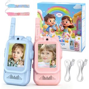 Video Walkie Talkie Toys for Kids, Boys and Girls - 2 Pack Rechargeable Video Intercom Kid Walkies Talkies - Christmas Birthday Gifts for Kids Family Games, Outside, Camping, Hiking (Blue/Pink)