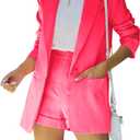 Women's 2 Piece Open Front Long Sleeve Blazer and Solid Short Pants Suit Sets (Large)