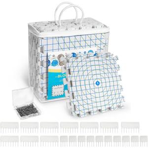 Yiitoll Blocking Mats for Knitting, Extra Thick Knitting Blocking Mats with Grid Radial Lines, 9 Packs Crochet Blocking Board Includes 20 Blocking Comb Pins 100 T-pins and Storage Bag