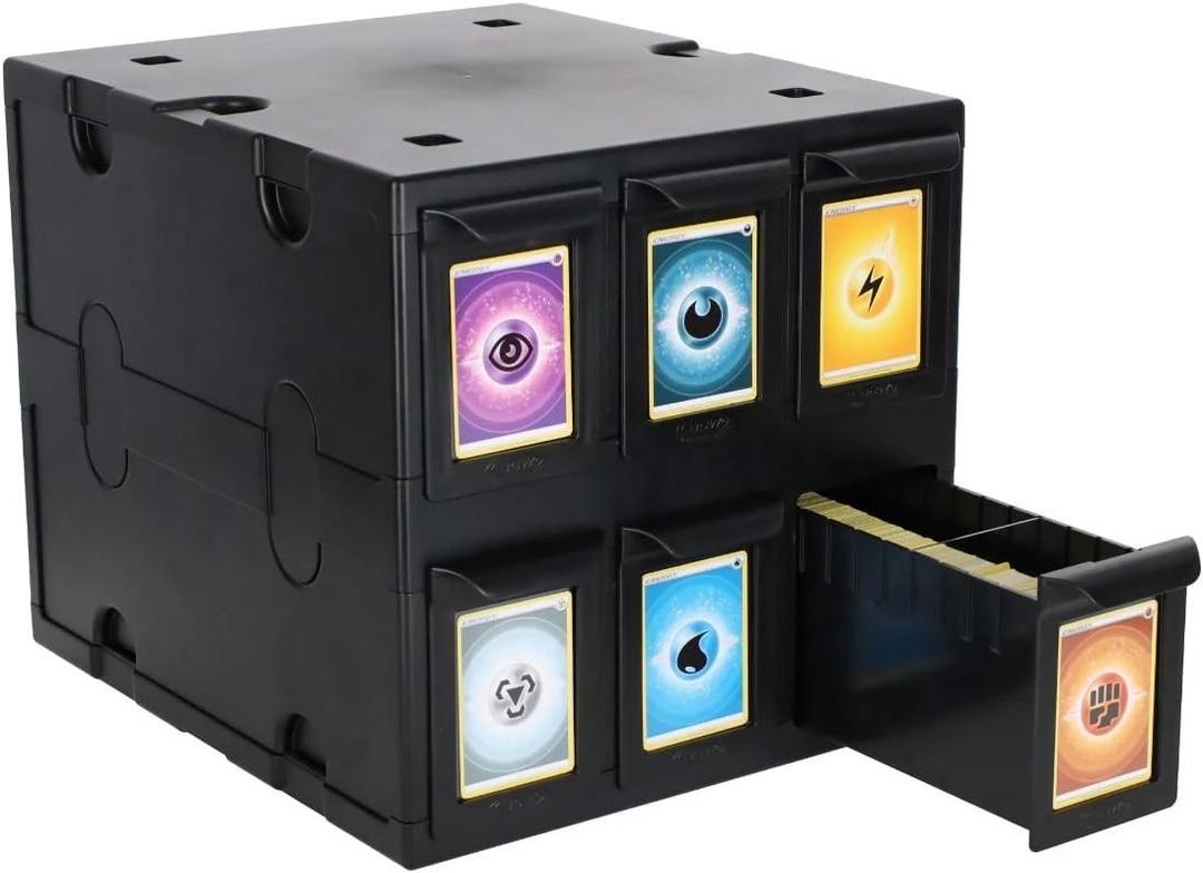 BCW 6 Drawer Card Catalog - Black | Stackable Trading Card Organizer Box | Holds Sports Cards, Gaming Cards, Toploaders & Magnetics | Heavy-Duty Black Plastic Storage with Dividers