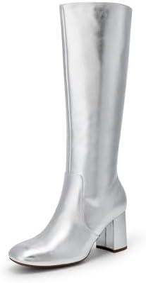 DREAM PAIRS Women's Gogo Boots Square Toe Side Zipper Chunky Heel Knee High Boots For Women ,7