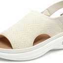mysoft Women's Comfortable Air Cushion Support Walking Sandals Breathable Knit Slingback Platform Shoes (8, Beige)