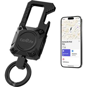 Keychain, Works with Apple Find My, Heavy Duty Keychain Bottle Opener, Carabiner Car Key Chains with GPS Tracker, Key Finder, Bluetooth Tracker for Luggage, Kids, Bags and More, Rechargeable, Black