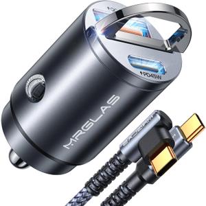 MRGLAS 90W Fast iPhone 17/16 Car Charger, USB C Car Charger with Type C Cable, PD45W & QC45W, Flush Fit, All Metal, Cigarette Lighter USB Adapter for iPhone 17 16 15 Samsung S25 S24 S23 Ultra Pixel 10