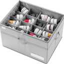 LUVHOMEE Shoe Organizer for Closet, Fits 16 Pairs, Large Shoe Box Storage Containers, Clear Foldable Shoe Storage Bins w/Bottom Support, Space Saving Shoes Holder w/Reinforced Handles, Gray