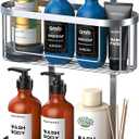 Kadolina Bathroom Hanging Shower Organizer, Over Head Shower Caddy Shower Storage Rack Basket with Hooks for Razor and Sponge Rustproof, Silver [Patented]