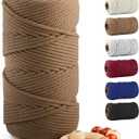Macrame Cotton Cord 6mm x 109 Yards, ZUEXT 100% Natural Handmade Colorful 4 Strands Twisted Braided Cotton Rope for Wall Hanging Plant Hangers Gift Wrapping Tapestry DIY Crafts (100m, Caramel)