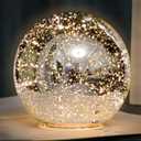 Lighted Mercury Glass Ball Table Lamp, Silver Cordless Glass Orb Christmas Decor Ball Led Light Globe, Modern Light Up Battery Operated Sphere Night Light for Home Bedroom Indoor Decor, Large (6 Inch)