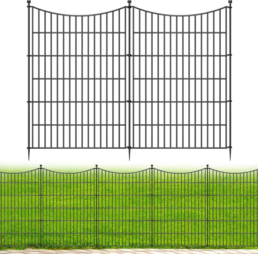 5 Panels No Dig Dog Fence Outdoor for Yard, 40 in(H) X 12 ft(L) Decorative Tall Garden Fence Animal Barrier, Rustproof Metal Wire Garden Edging and Borders, Temporary Fencing Stakes