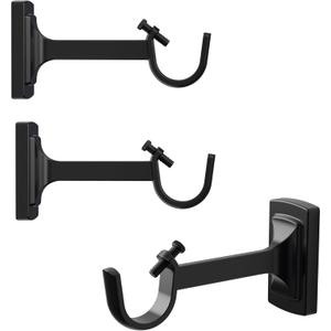 Set of 3, Curtain Rod Brackets for 3/4" or 1" Rods, Zinc Alloy Hardware Curtain Rod Holders, Wall Curtain Rod Hooks (Matte Black-Single)
