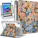Uppuppy for iPad A16 Case for iPad 10th Generation Case 10.9 inch - 360 Degree Rotating Stand Folio Smart Cover with Pencil Holder for Women Girls, Beautiful Flowers for Apple 10th 2022/11th 2025