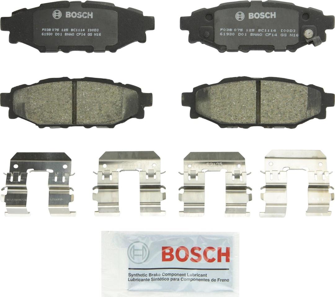 BOSCH BC1114 QuietCast Premium Ceramic Disc Brake Pad Set - Compatible with Select Subaru BRZ, Crosstrek, XV Crosstrek, Forester, Impreza, Legacy, Outback, WRX; REAR