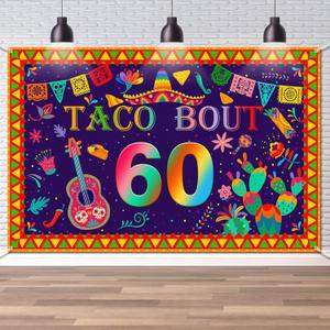 Taco Bout 60 Backdrop 60 Fiesta Mexican Cactus Birthday Banner Happy 60th Birthday Background Banner Photo Props Supplies for Men Women 6x4 ft