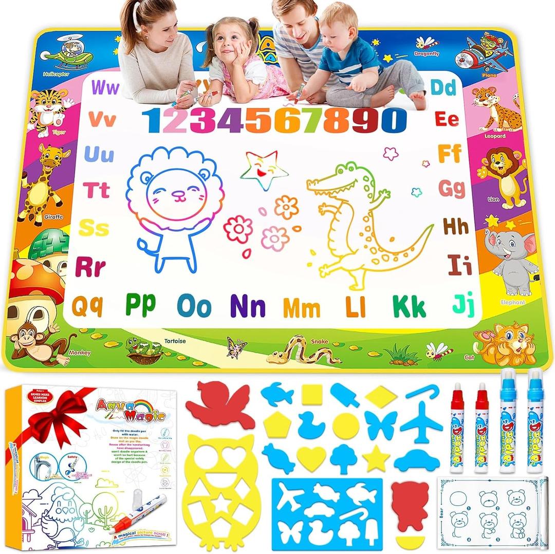 Water Doodle Mat Kids Toys, 40" X 30" Large Water Painting Drawing Mat, Toddler Toys for Age 3 4 5 6 7 Year Old Girls Boys Birthday Gift, Mess Free Coloring Painting Learning Toys